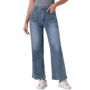 High Waisted Straight Leg Jeans Buttoned Loose Denim Pants Gray Blue
